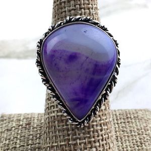 New Purple Agate Stone Silver Overlay Ring Size 6.5
